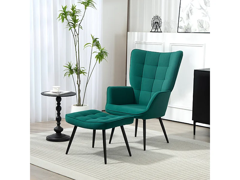 Ensemble fauteuil et repose-pieds ESMERALDA vert émeraude 