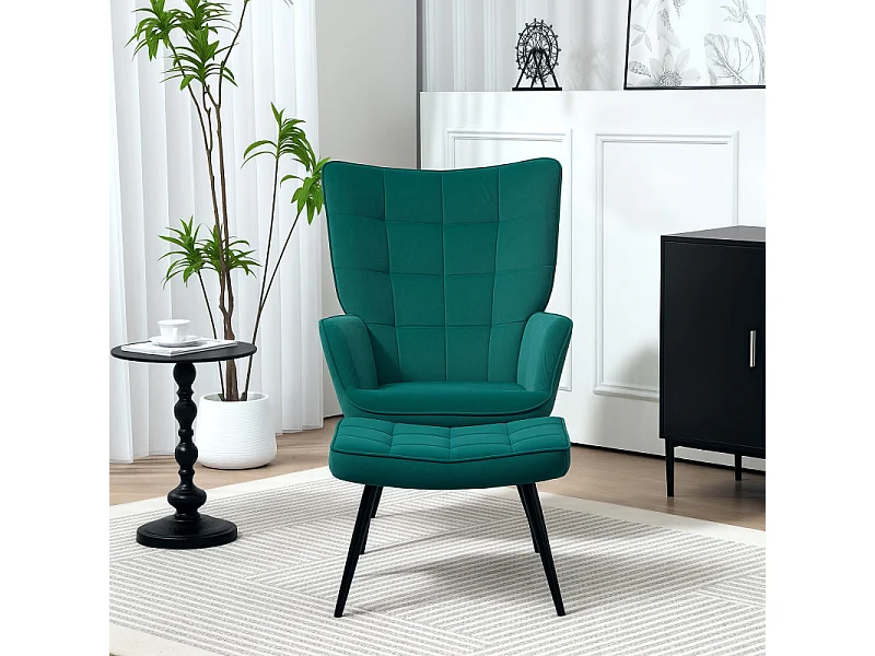 Ensemble fauteuil et repose-pieds ESMERALDA vert émeraude 
