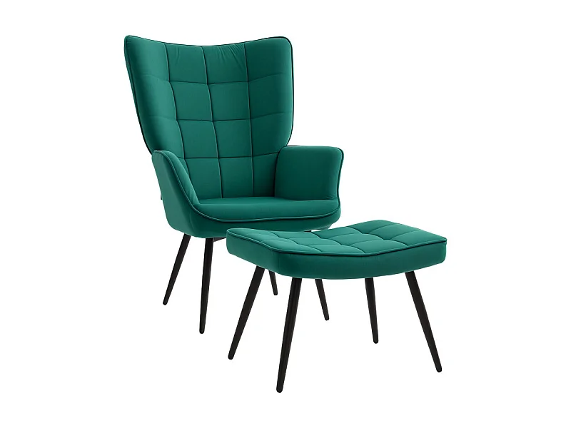 Ensemble fauteuil et repose-pieds ESMERALDA vert émeraude 