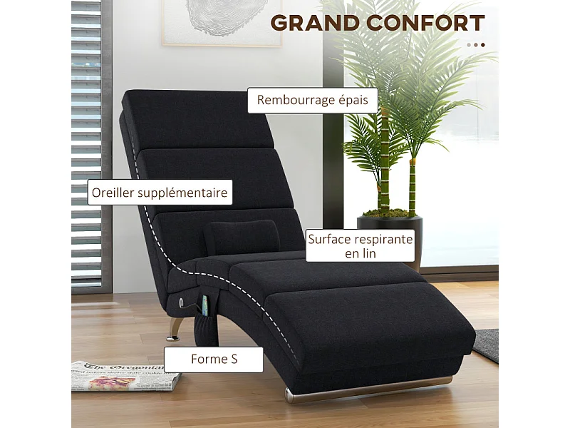 Fauteuil relax massant chauffant design métal chromé tissu