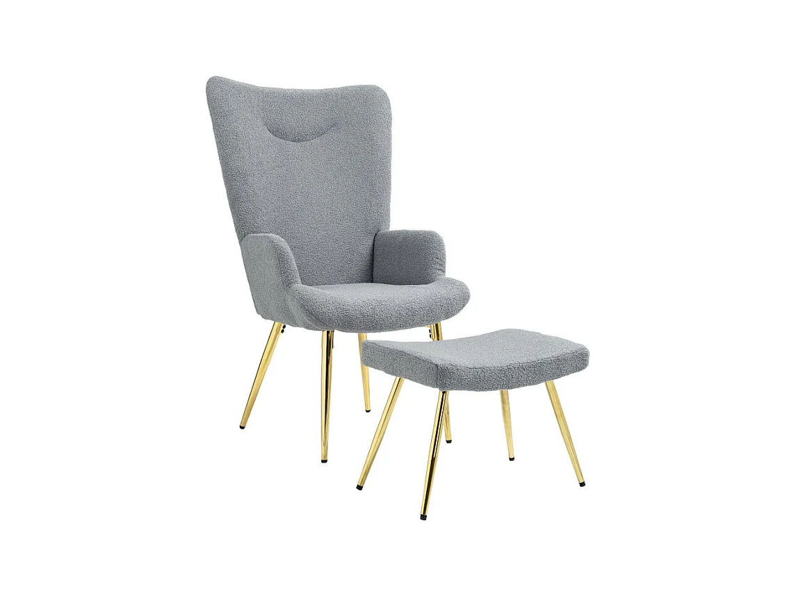 Ensemble fauteuil et repose-pieds GUSSY gris et doré