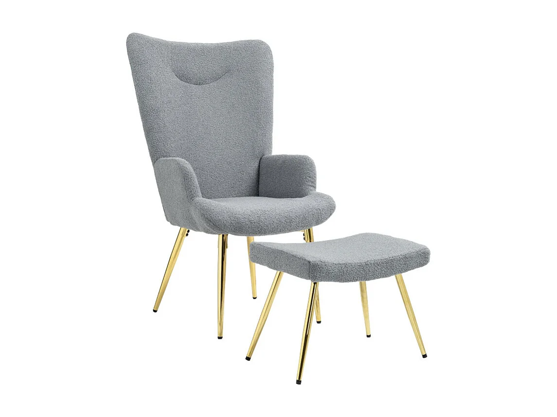 Ensemble fauteuil et repose-pieds GUSSY gris et doré 