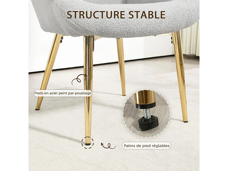 Ensemble fauteuil et repose-pieds GUSSY gris et doré 