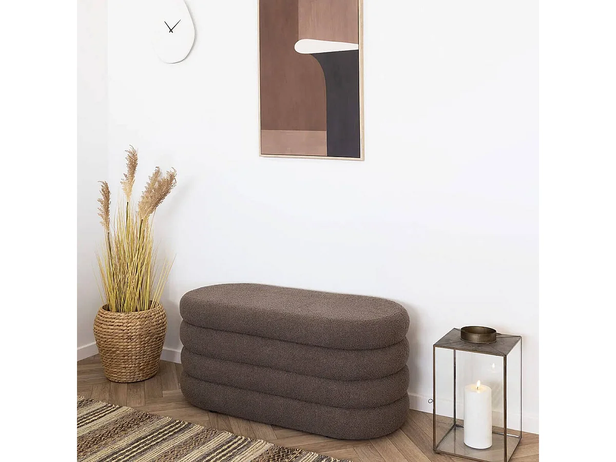 BALHIA - Banc-Coffre en Tissu Bouclettes Marron