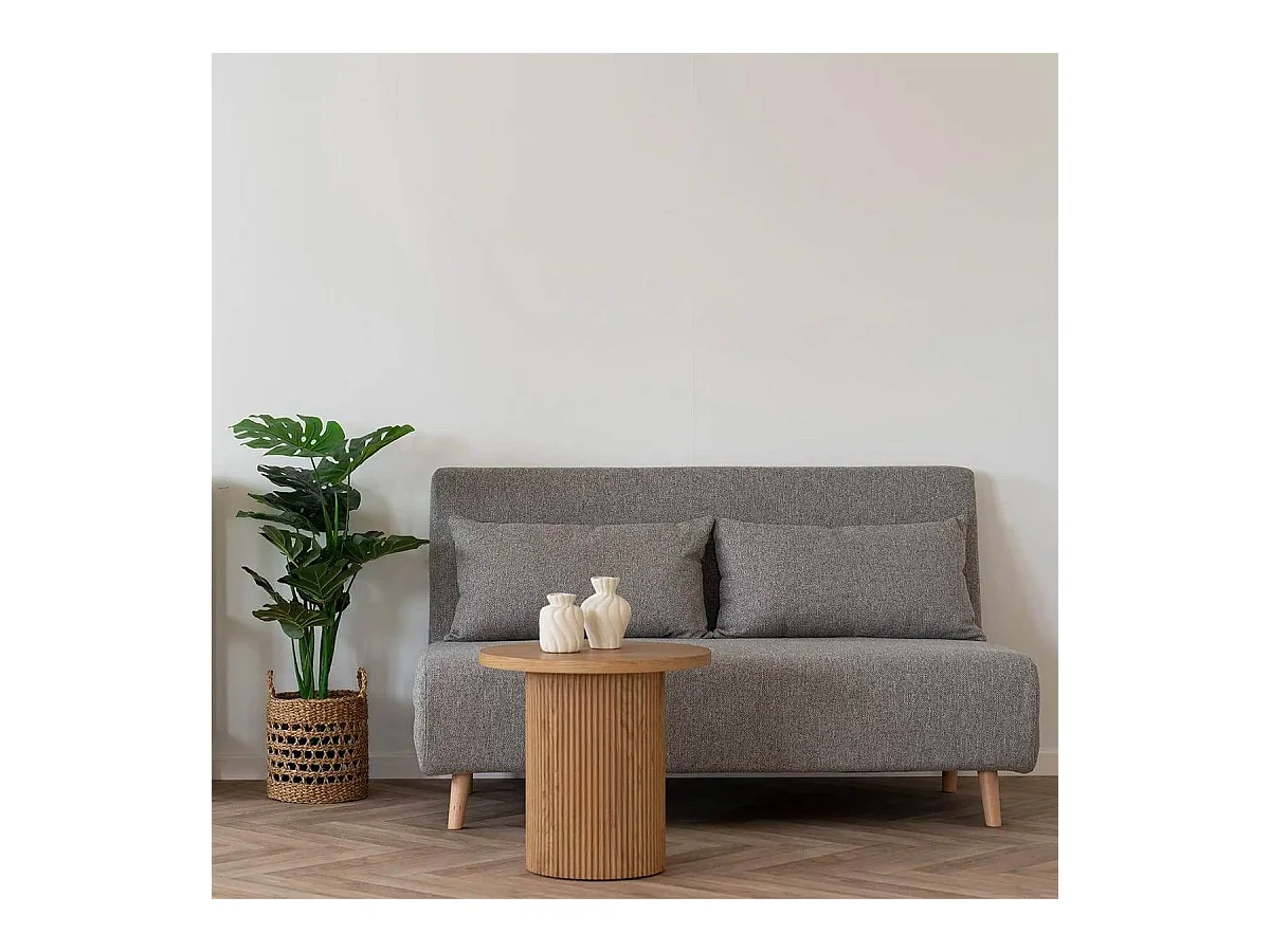 BREWEN - Chauffeuse 2 Places Convertible Tissu Gris Chiné avec Coussin