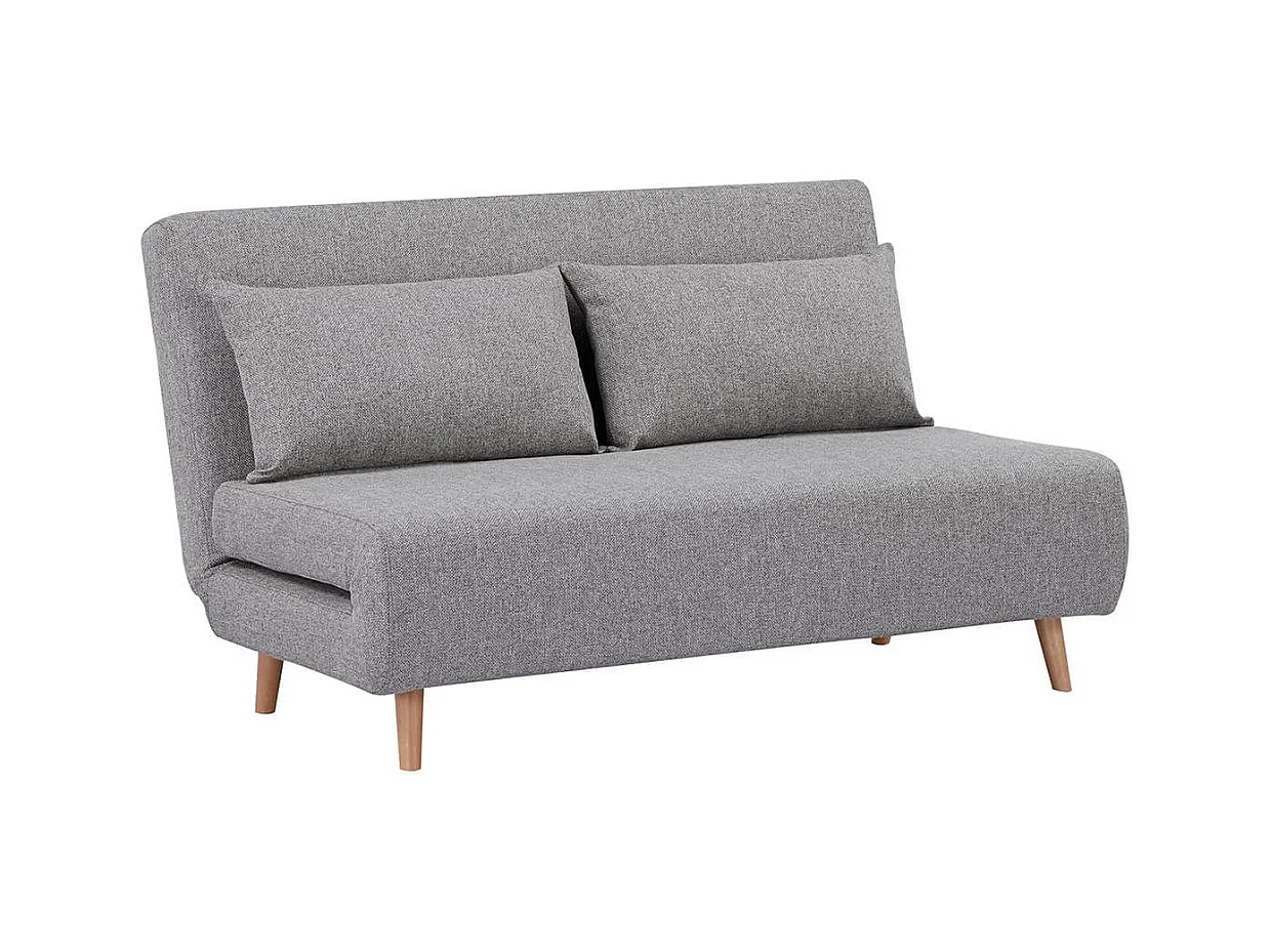 BREWEN - Chauffeuse 2 Places Convertible Tissu Gris Chiné avec Coussin