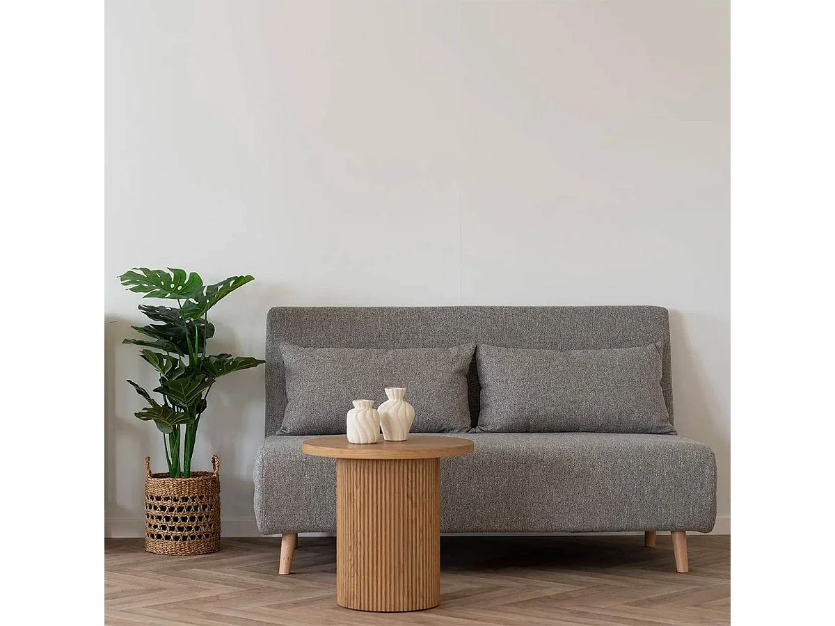 BREWEN - Chauffeuse 2 Places Convertible Tissu Gris Chiné avec Coussin