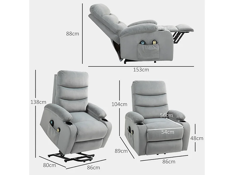 Fauteuil releveur massant chauffant HARAN gris