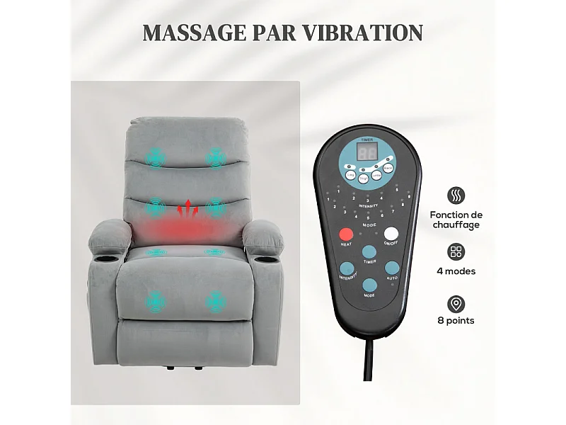 Fauteuil releveur massant chauffant HARAN gris