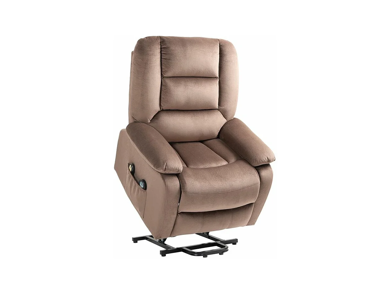 Fauteuil releveur massant chauffant inclinable effet velours marron