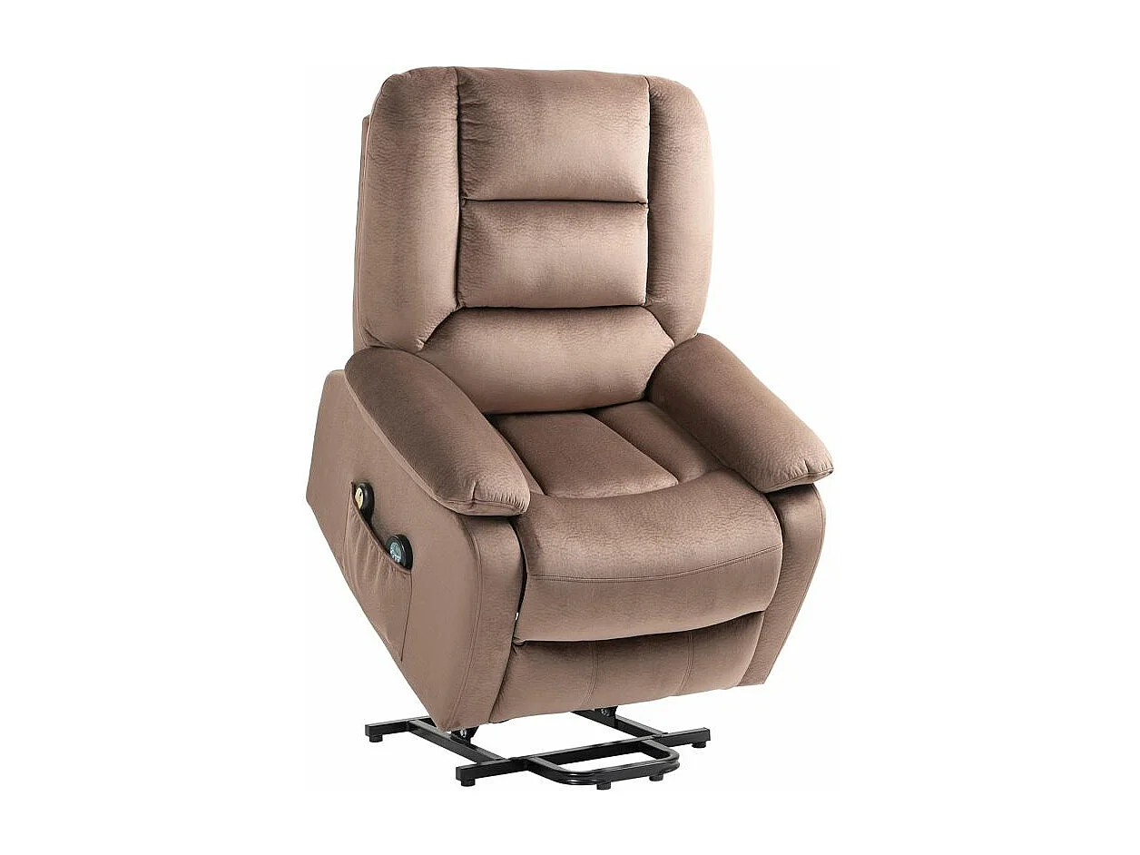 Fauteuil releveur massant chauffant inclinable effet velours marron