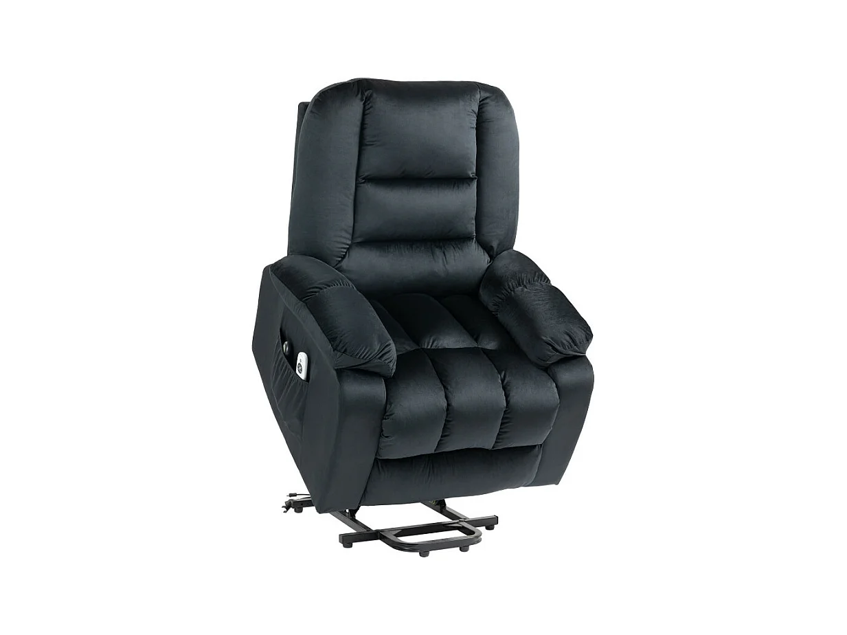 Fauteuil de massage releveur chauffant - 2 télécommandes - velours noir