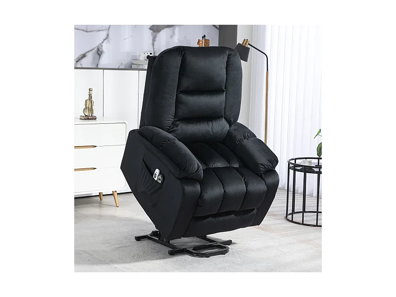 Fauteuil de massage releveur chauffant - 2 télécommandes - velours noir