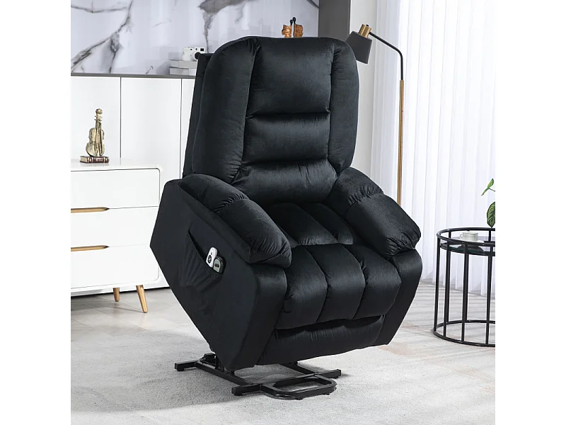 Fauteuil de massage releveur chauffant - 2 télécommandes - velours noir