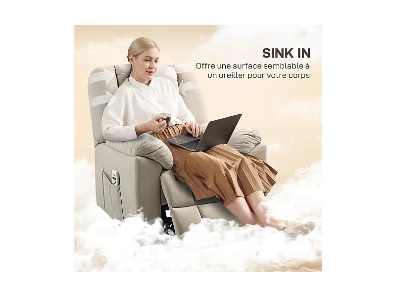Fauteuil releveur massant chauffant inclinable relevable tissu beige