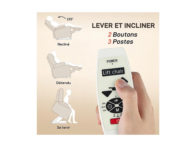 Fauteuil releveur massant chauffant inclinable relevable tissu beige