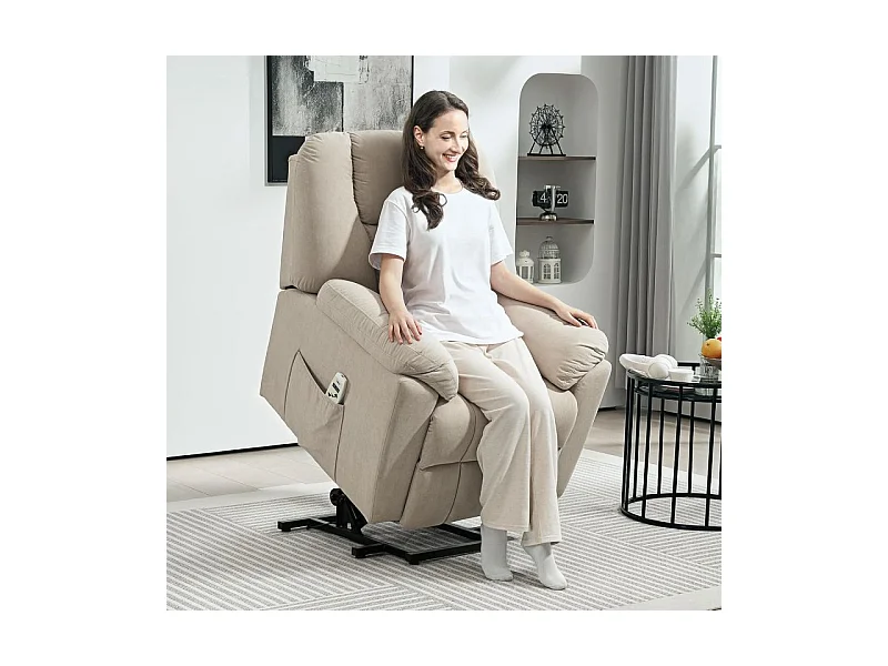 Fauteuil releveur massant chauffant inclinable relevable tissu beige