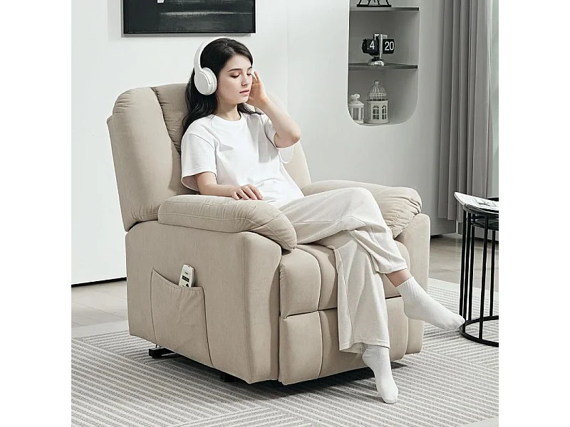Fauteuil releveur massant chauffant inclinable relevable tissu beige