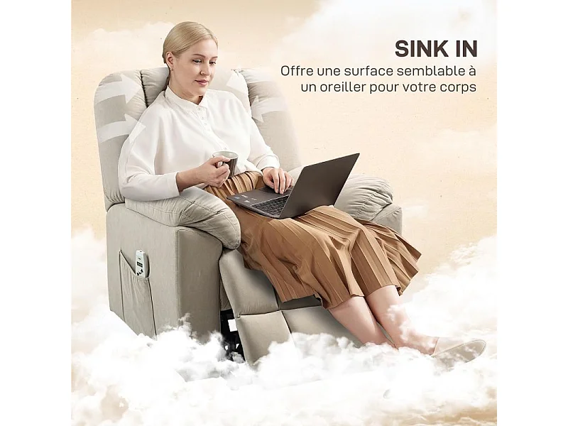 Fauteuil releveur massant chauffant inclinable relevable tissu beige