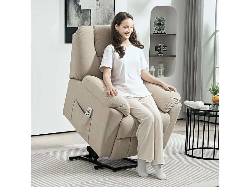 Fauteuil releveur massant chauffant inclinable relevable tissu beige