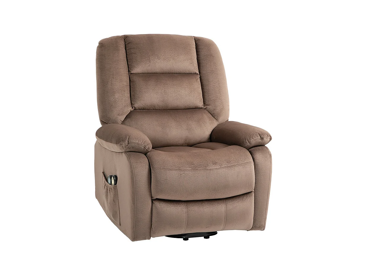 Fauteuil releveur massant chauffant inclinable effet velours marron