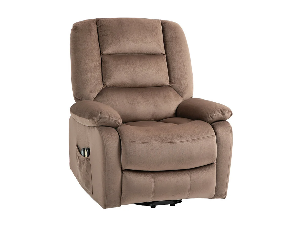 Fauteuil releveur massant chauffant inclinable effet velours marron