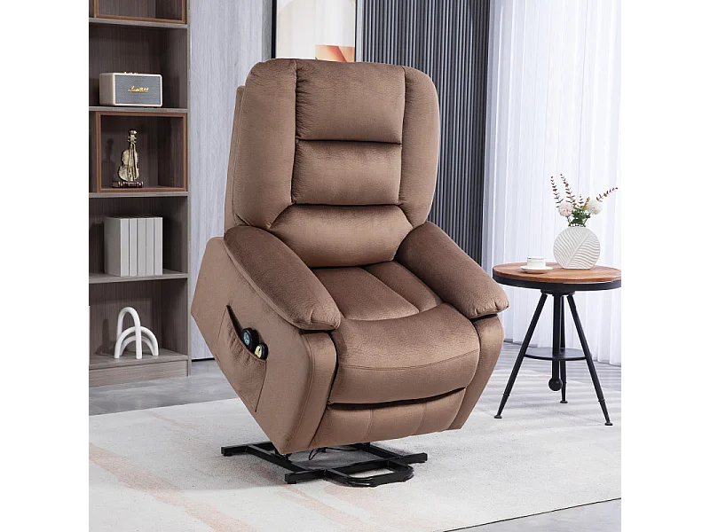 Fauteuil releveur massant chauffant inclinable effet velours marron