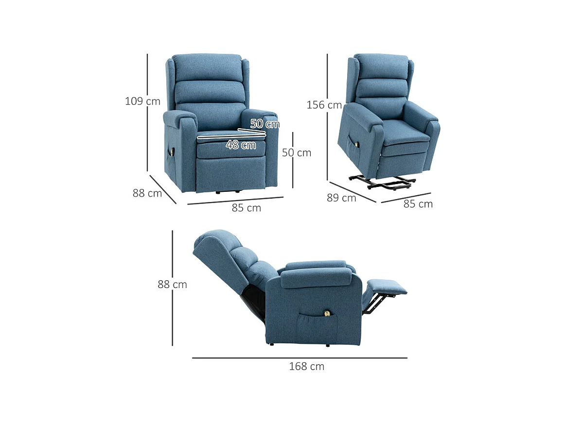 Fauteuil releveur de relaxation inclinable tissu bleu