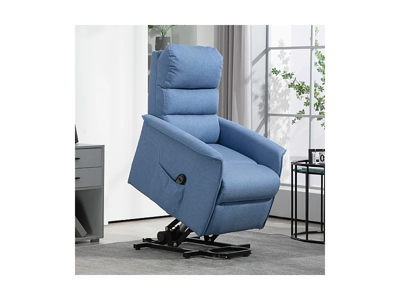 Fauteuil releveur de relaxation réglable électrique tissu bleu