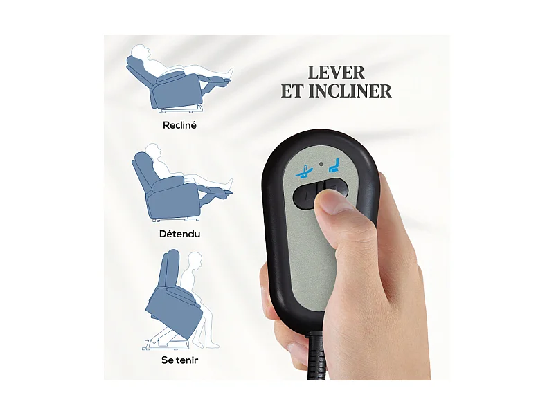 Fauteuil releveur de relaxation réglable électrique tissu bleu