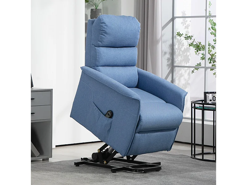 Fauteuil releveur de relaxation réglable électrique tissu bleu