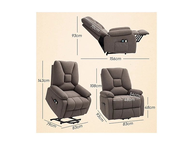 Fauteuil releveur massant chauffant ILIAS marron