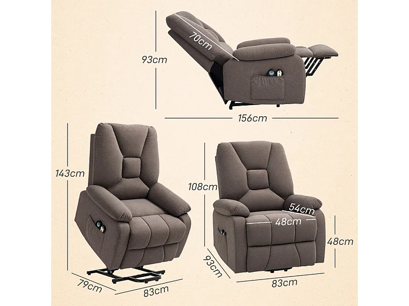 Fauteuil releveur massant chauffant ILIAS marron