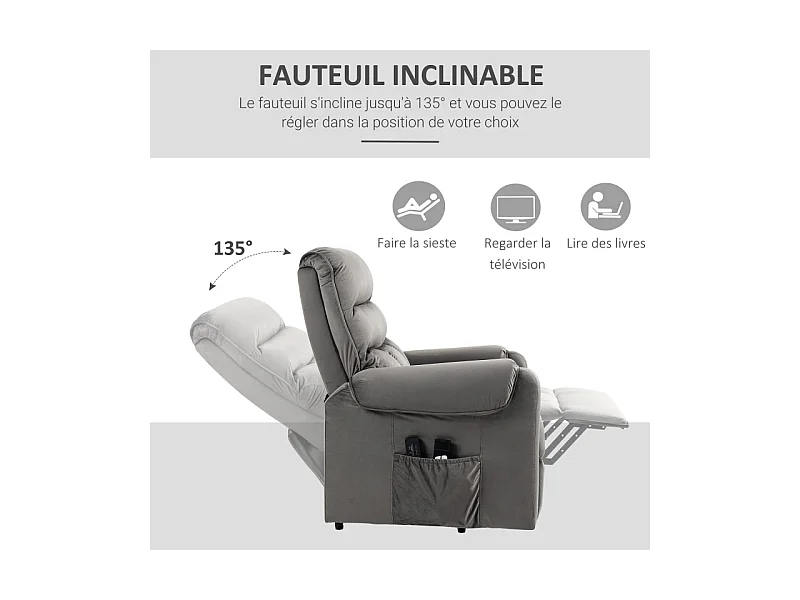 Fauteuil releveur massant chauffant MARLAN anthracite