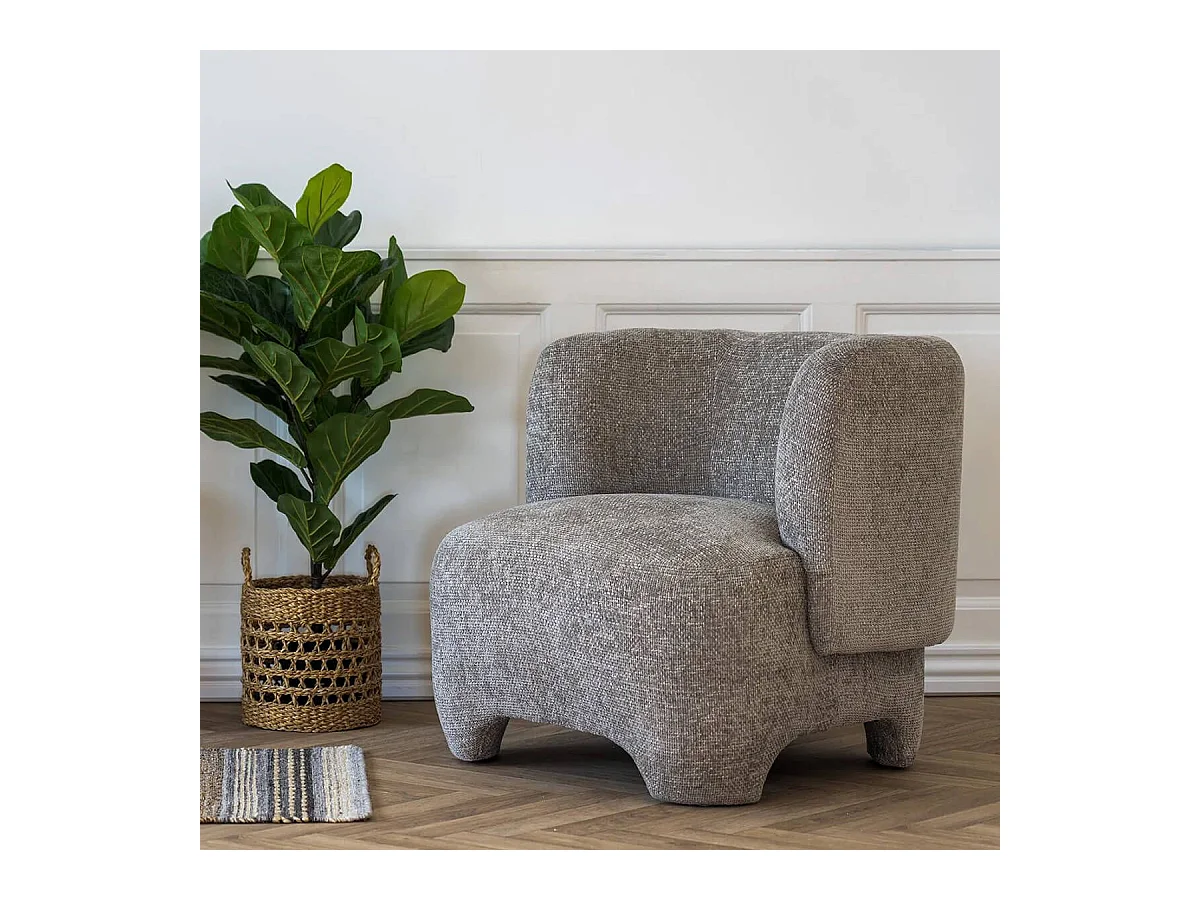 RAKEL - Fauteuil Crapaud Design Tissu Bouclette Marron