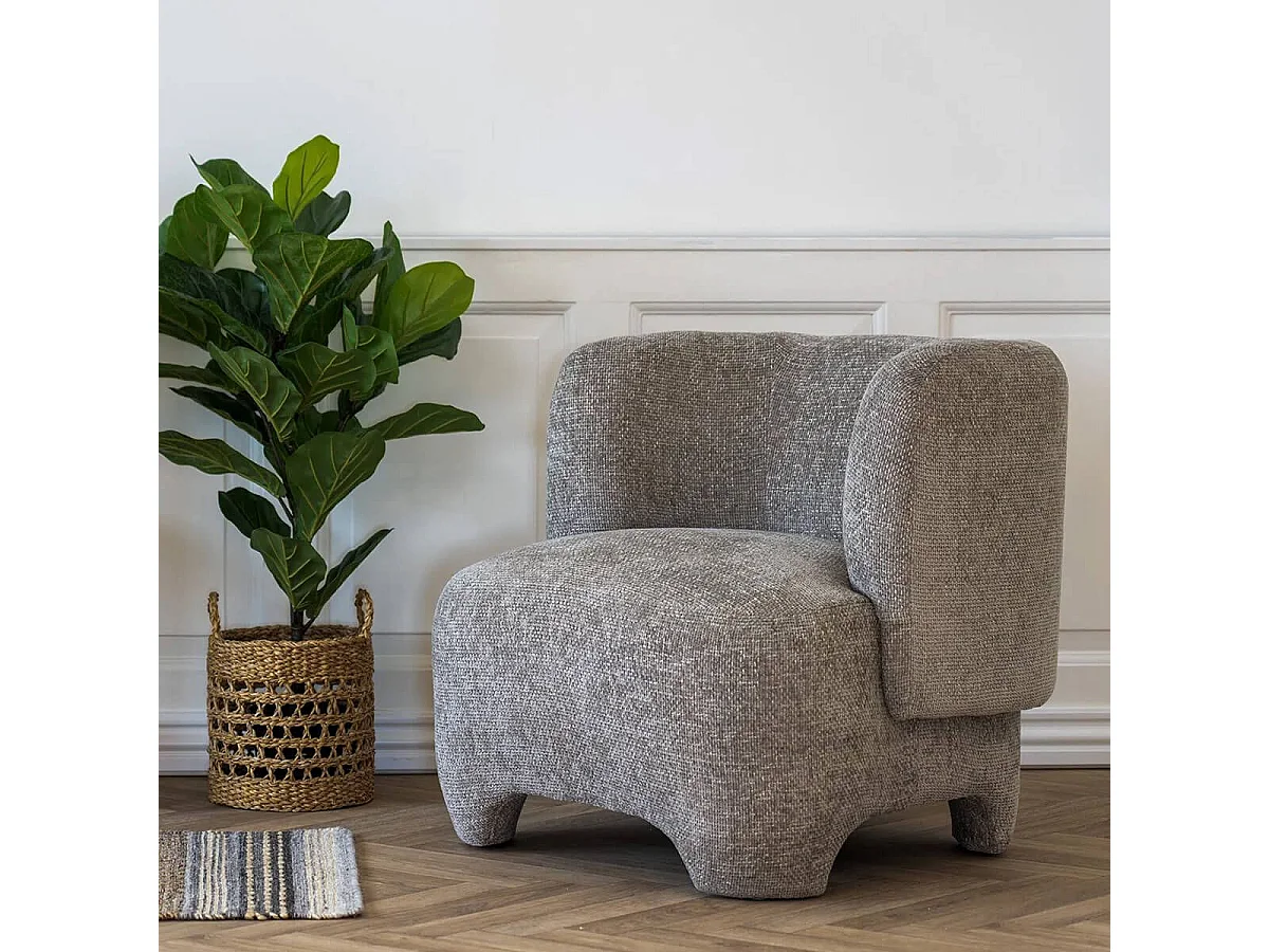 RAKEL - Fauteuil Crapaud Design Tissu Bouclette Marron