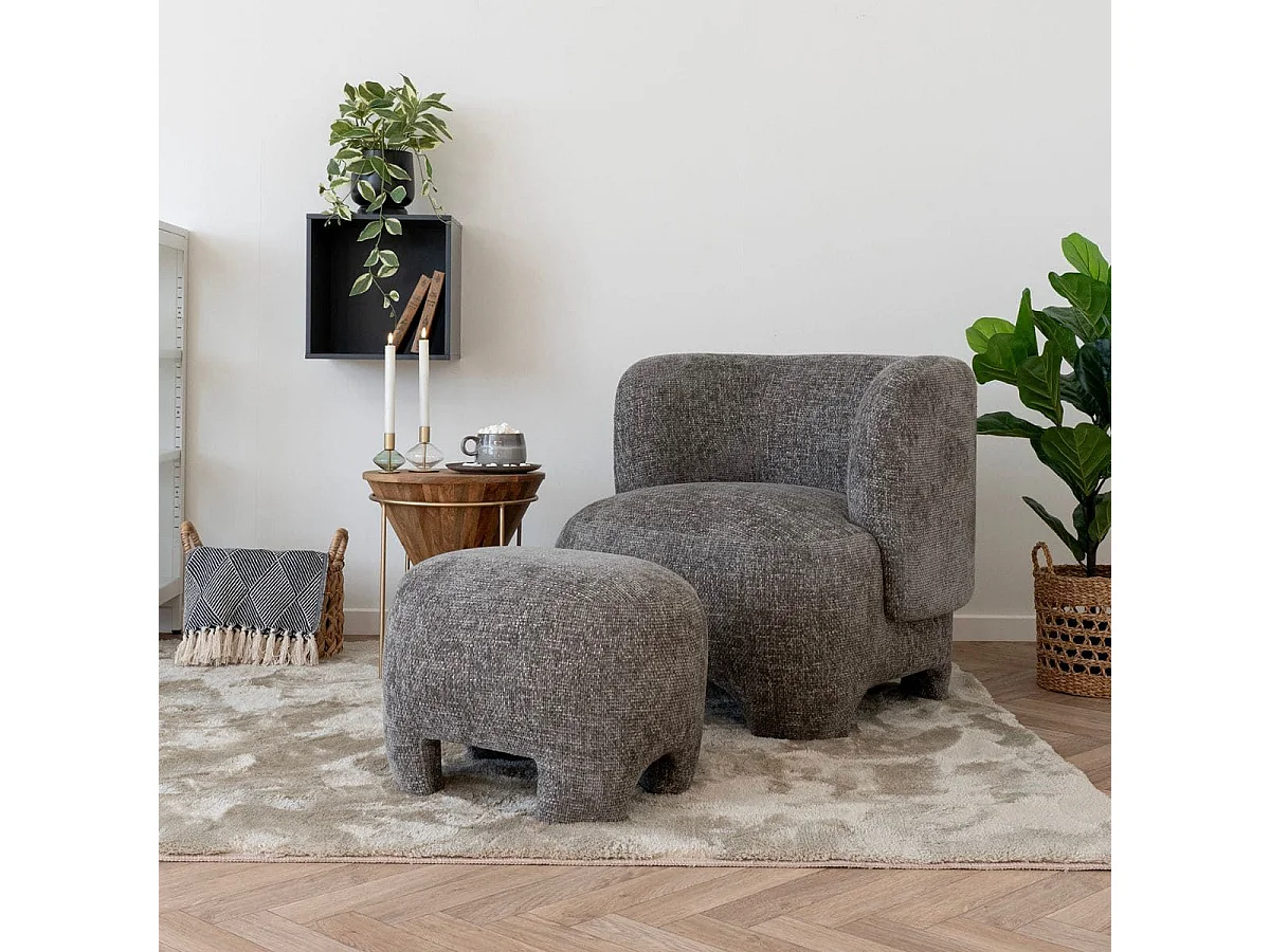 RAKEL - Fauteuil Crapaud Design Tissu Bouclette Marron