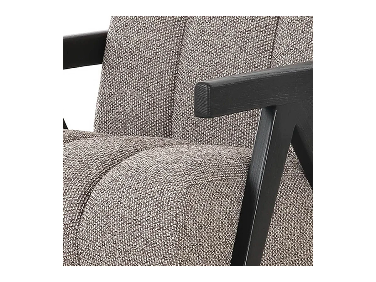 SIGNOR - Fauteuil vintage tissu beige accoudoirs et pieds en bois teinté wengé