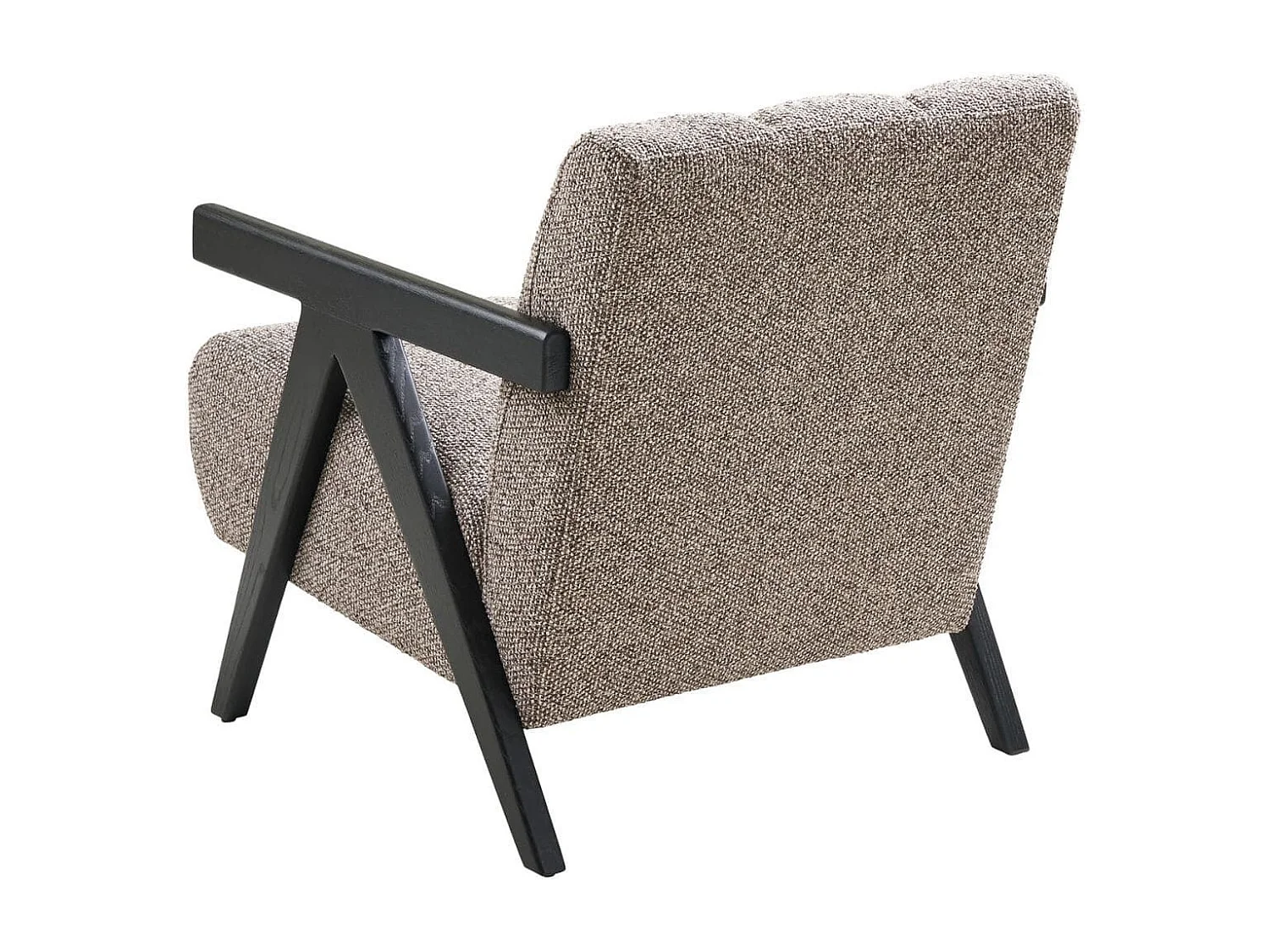 SIGNOR - Fauteuil vintage tissu beige accoudoirs et pieds en bois teinté wengé