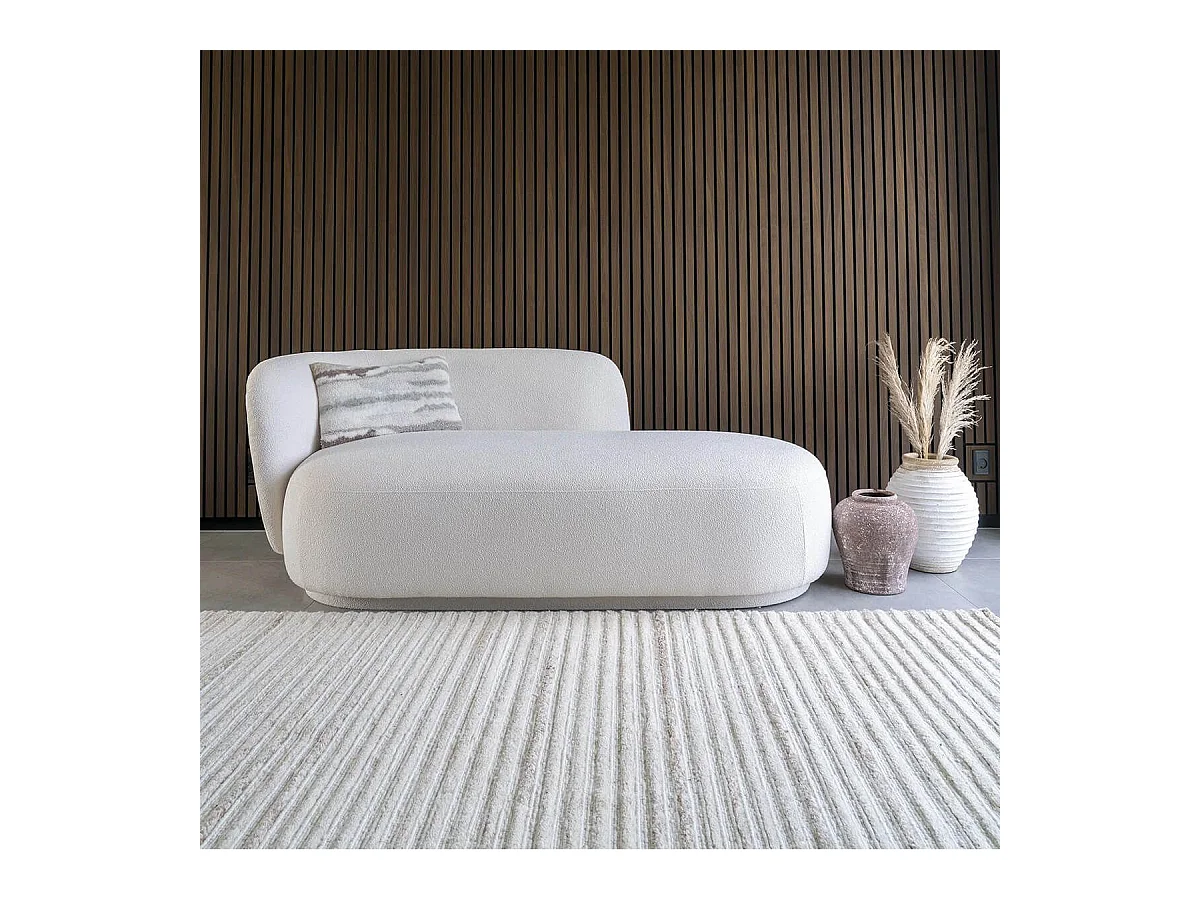 AVALON - Méridienne Gauche Tissu Bouclettes Beige Clair avec 1 coussin