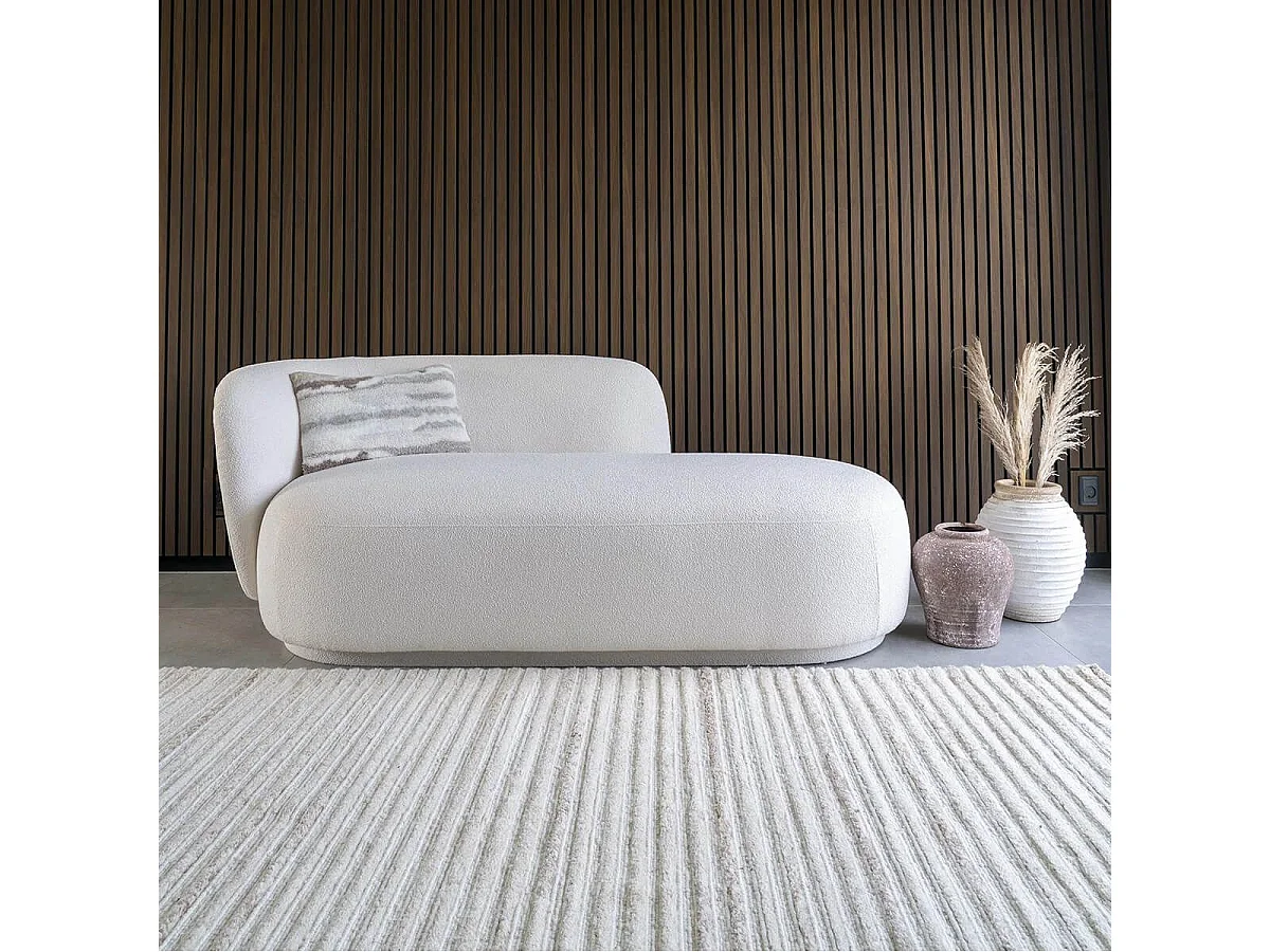 AVALON - Méridienne Gauche Tissu Bouclettes Beige Clair avec 1 coussin