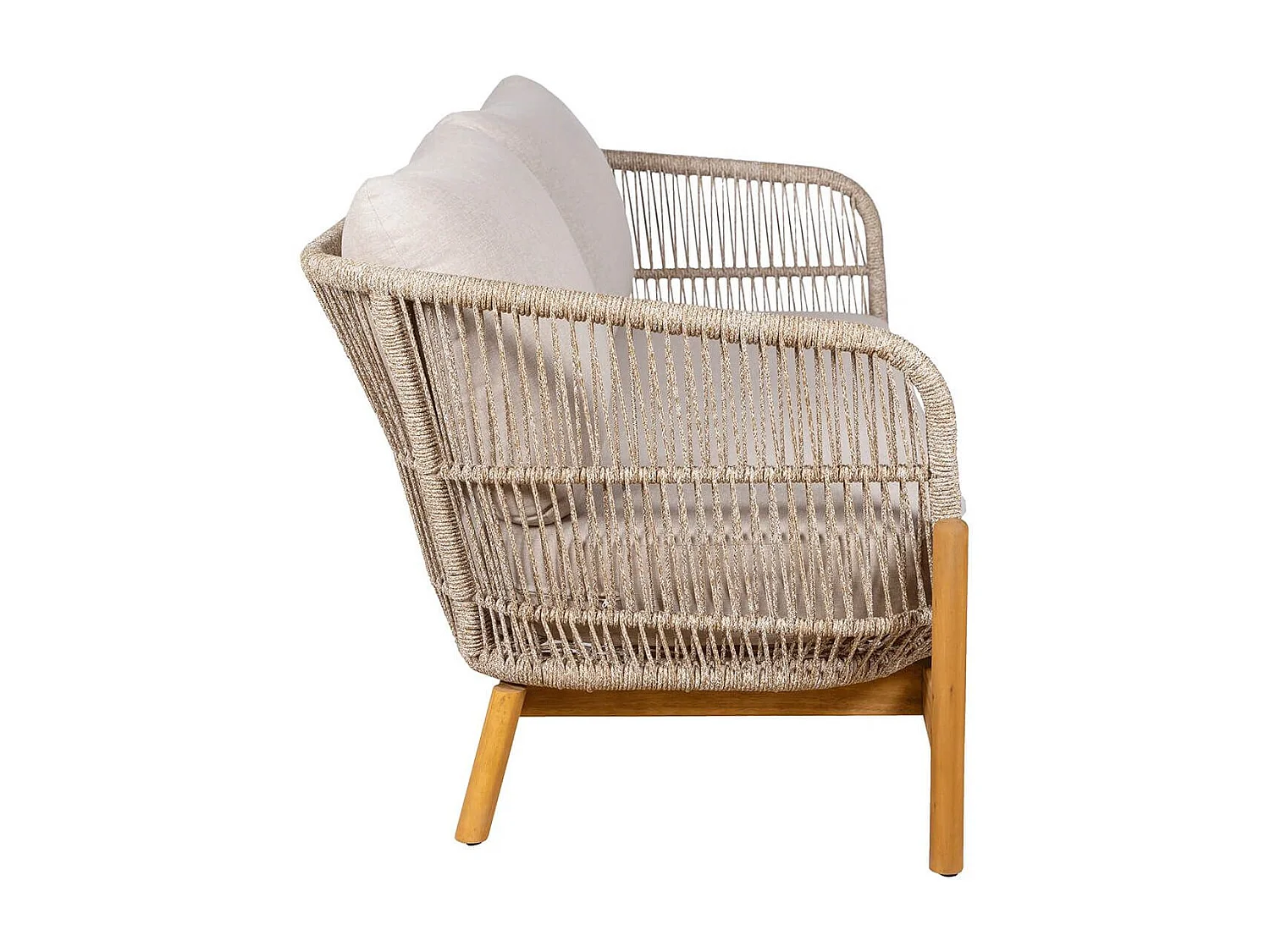 LORIENA - Canapé de Jardin 2 Places en Acacia et Corde Beige avec Coussins