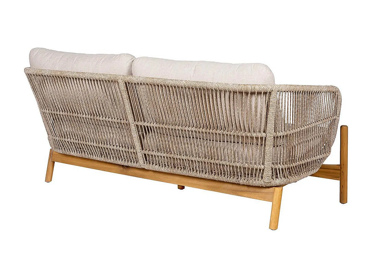 LORIENA - Canapé de Jardin 2 Places en Acacia et Corde Beige avec Coussins