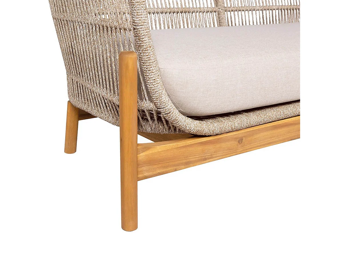 LORIENA - Canapé de Jardin 2 Places en Acacia et Corde Beige avec Coussins