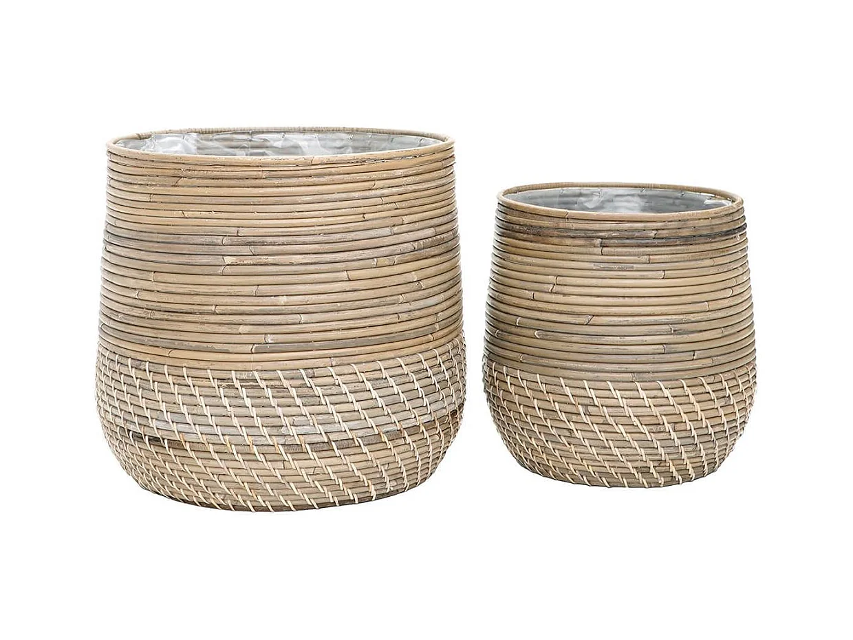 NALINI - Lot de 2 Cache-Pots Ø39cm et Ø29cm en Rotin Kubu Tressé