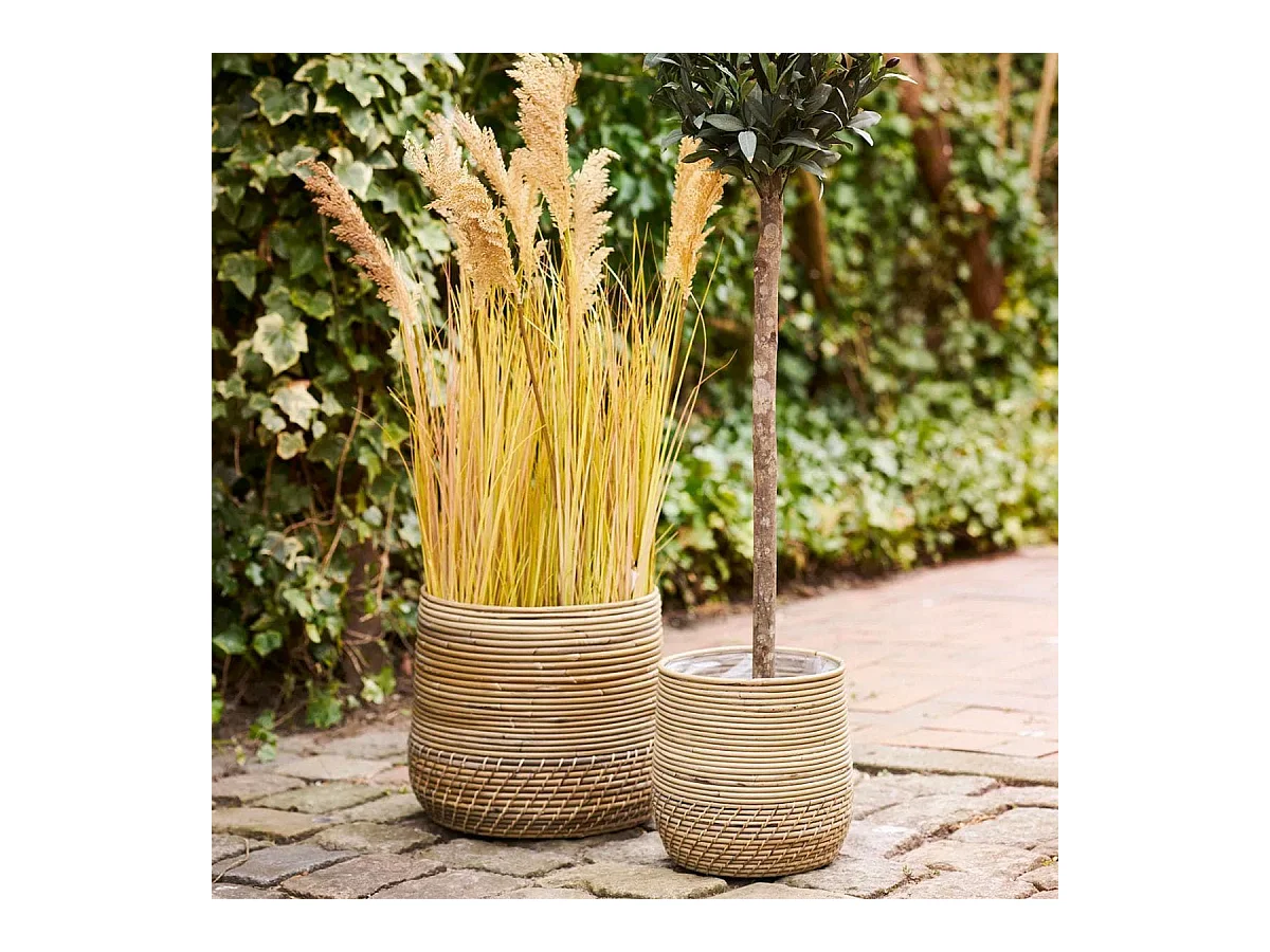 NALINI - Lot de 2 Cache-Pots Ø39cm et Ø29cm en Rotin Kubu Tressé