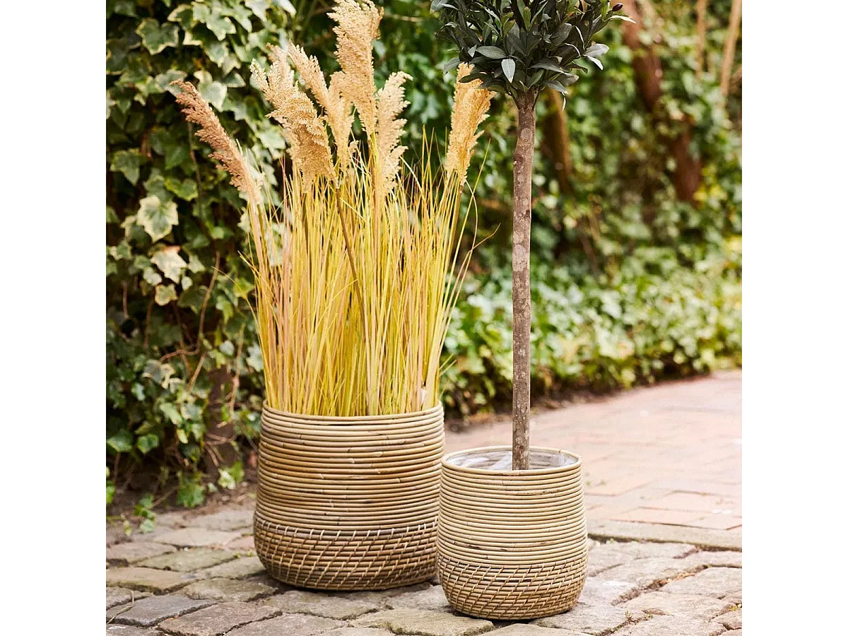 NALINI - Lot de 2 Cache-Pots Ø39cm et Ø29cm en Rotin Kubu Tressé