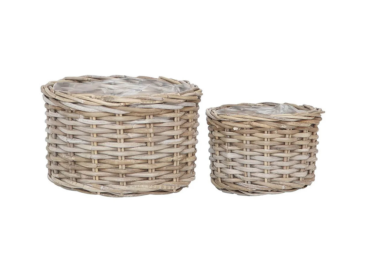 KALINDA - Lot de 2 Cache-Pots Ø27cm et Ø18cm en Rotin Kubu Tressé