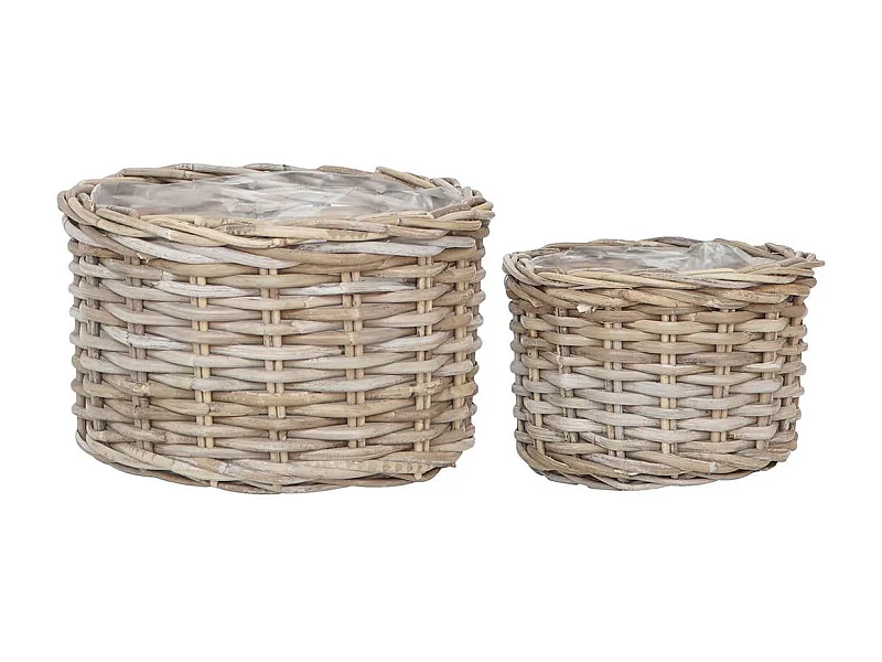 KALINDA - Lot de 2 Cache-Pots Ø27cm et Ø18cm en Rotin Kubu Tressé