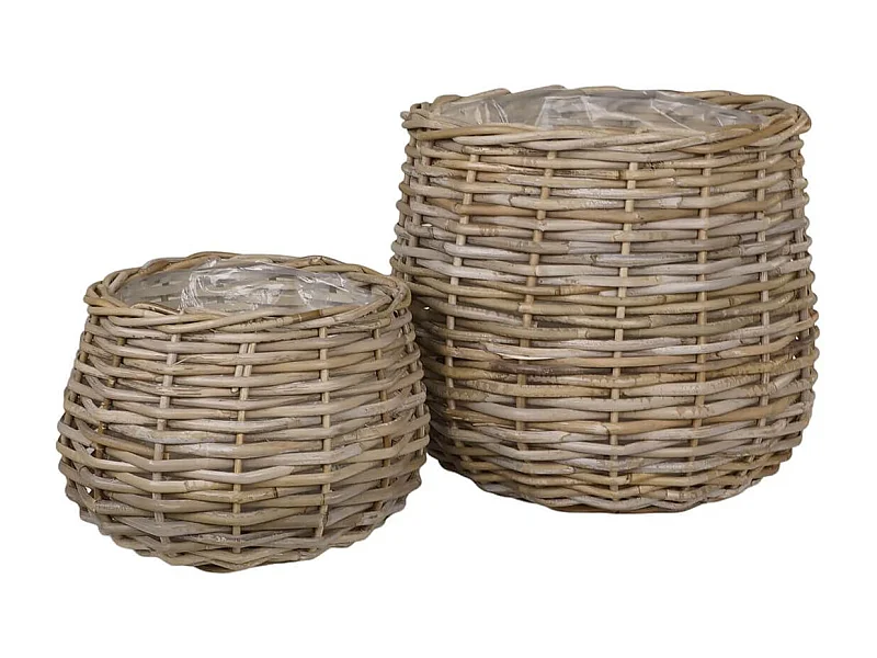 HOUSNIA - Lot de 2 Cache-Pots Ø38cm et Ø27cm en Rotin Kubu Tressé